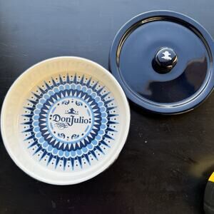 Don Julio Tequila 1942 Blue White Bowl Salt Rimmer Salsa 5.5” Diameter W/LID